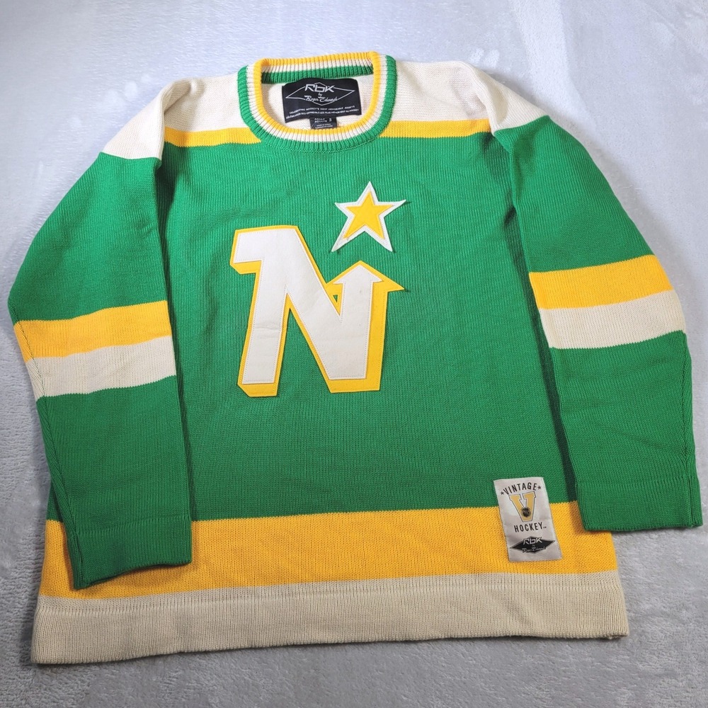 Minnesota North Stars Hockey Sweater Adult S Green RBK Vintage Knit Jersey